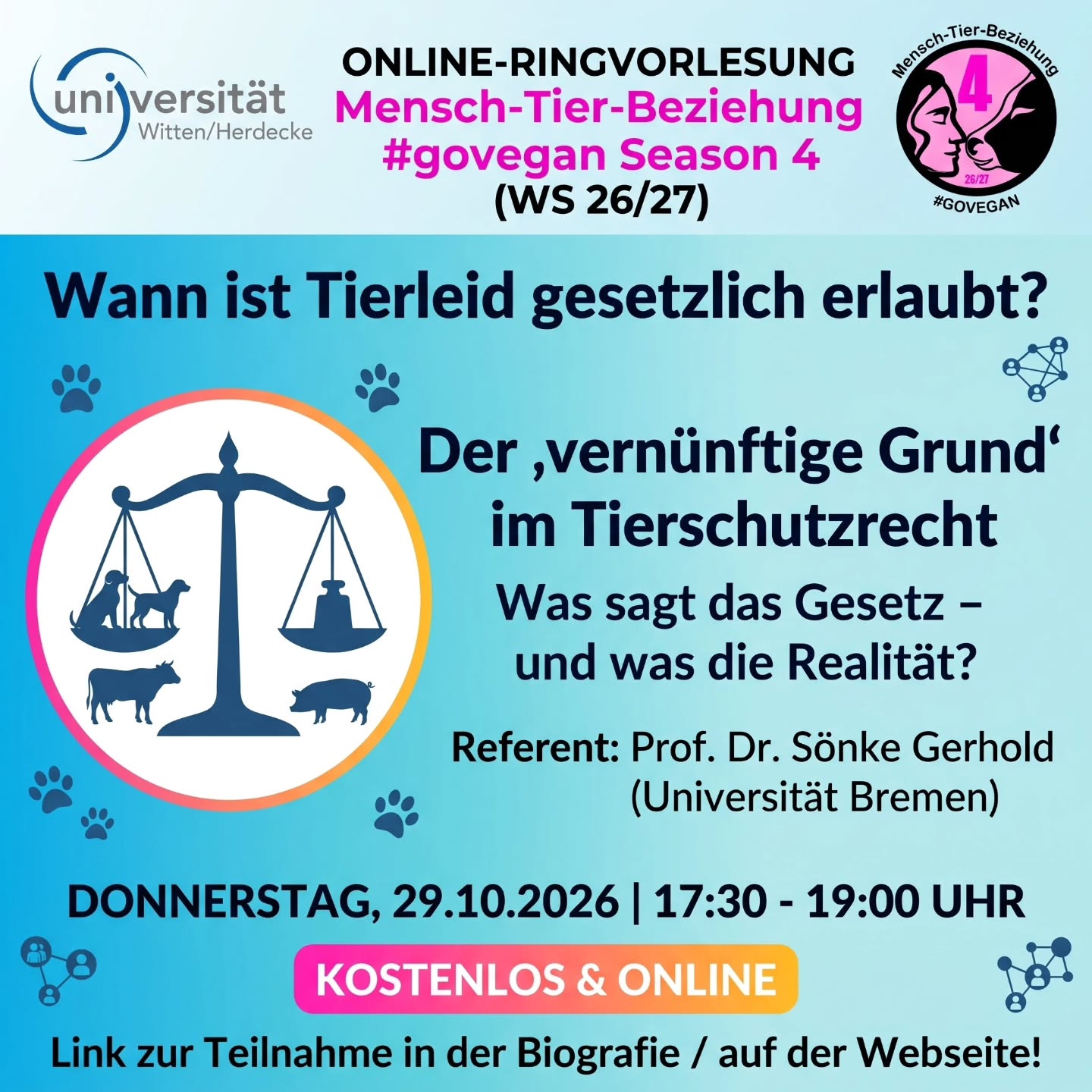 Öffentliche Ringvorlesung Mensch-Tier-Beziehung #govegan